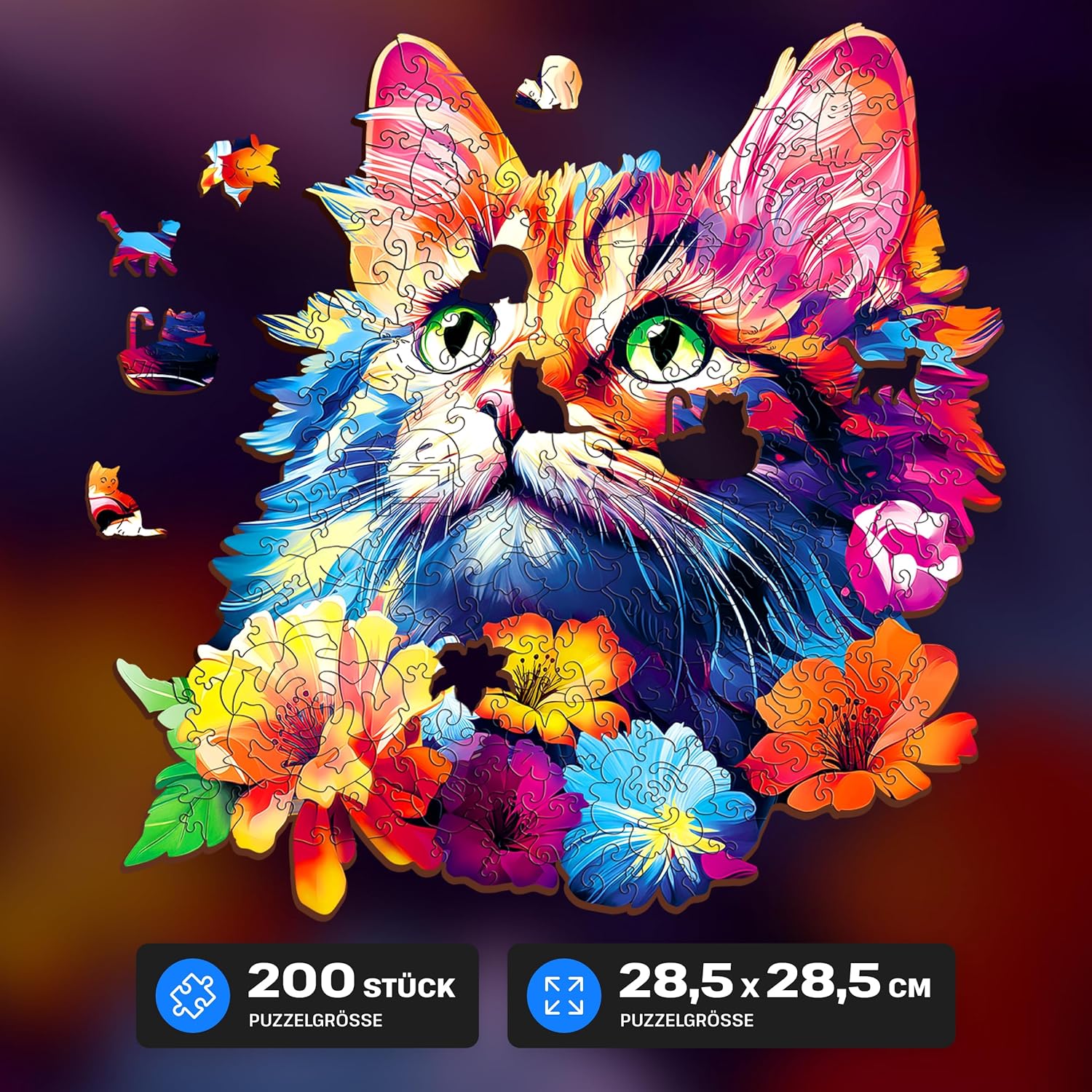 Puzzle din lemn, 200 piese - Cat | Escape Welt