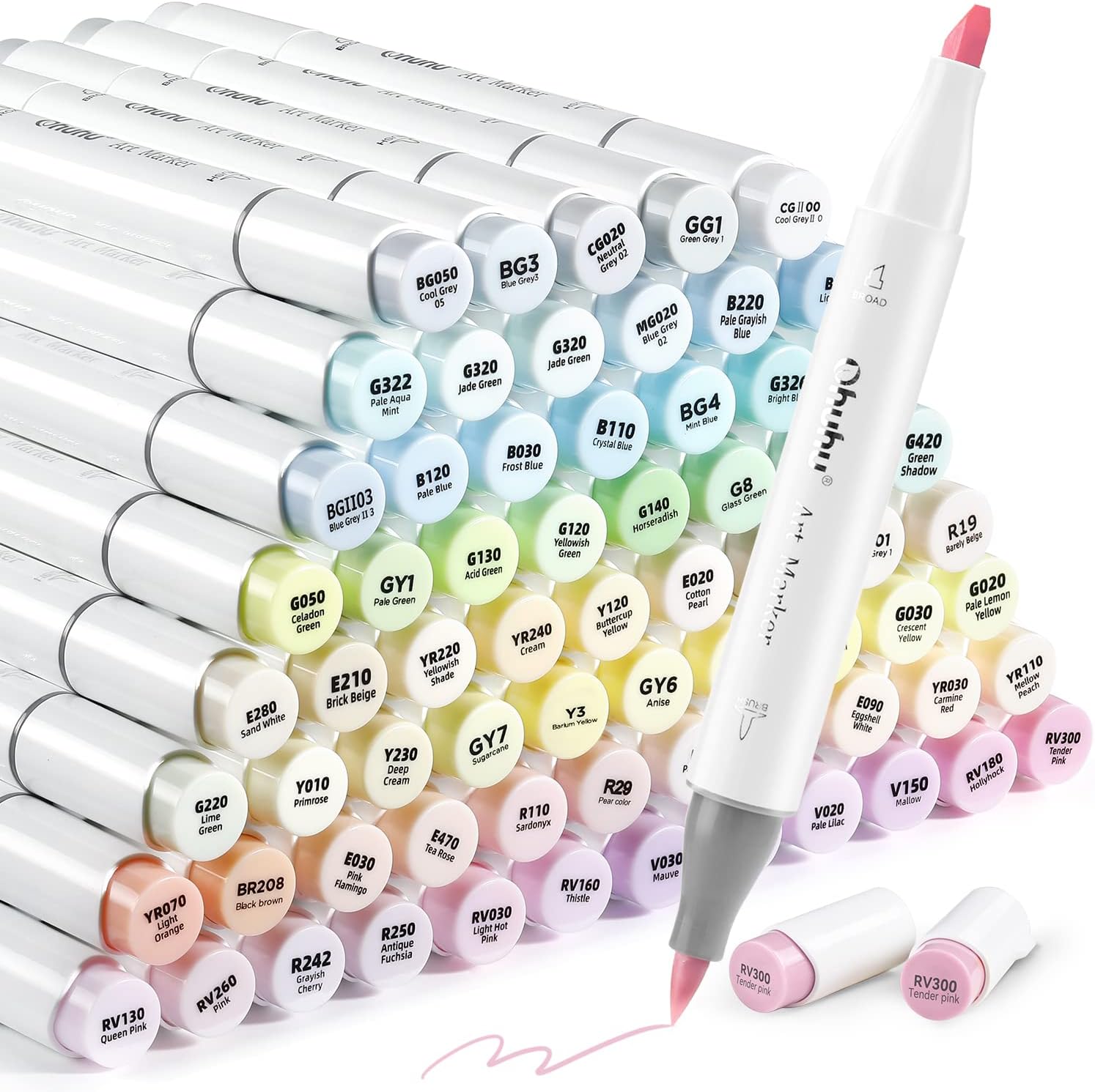 Set 96 markere - Sweetness & Blossoming - Art Markers, Brush & Chisel, Pastel Colors | Ohuhu