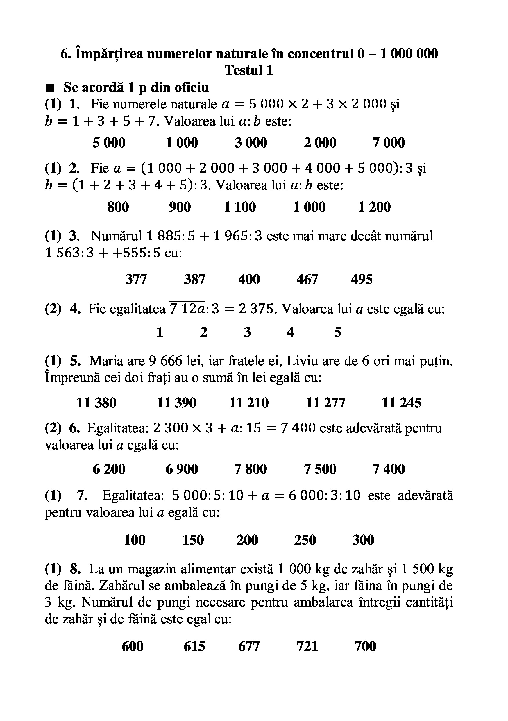 Teste grila de autoevaluare la matematica pentru clasa a IV-a | Gheorghe Adalbert Schneider