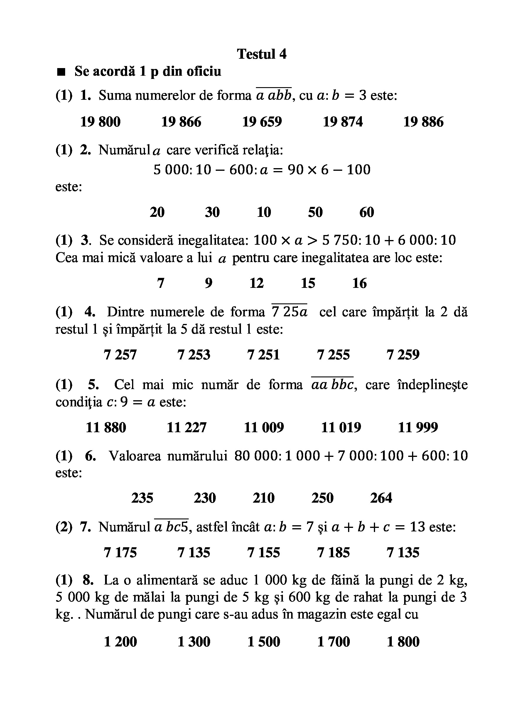 Teste grila de autoevaluare la matematica pentru clasa a IV-a | Gheorghe Adalbert Schneider - 3 | YEO