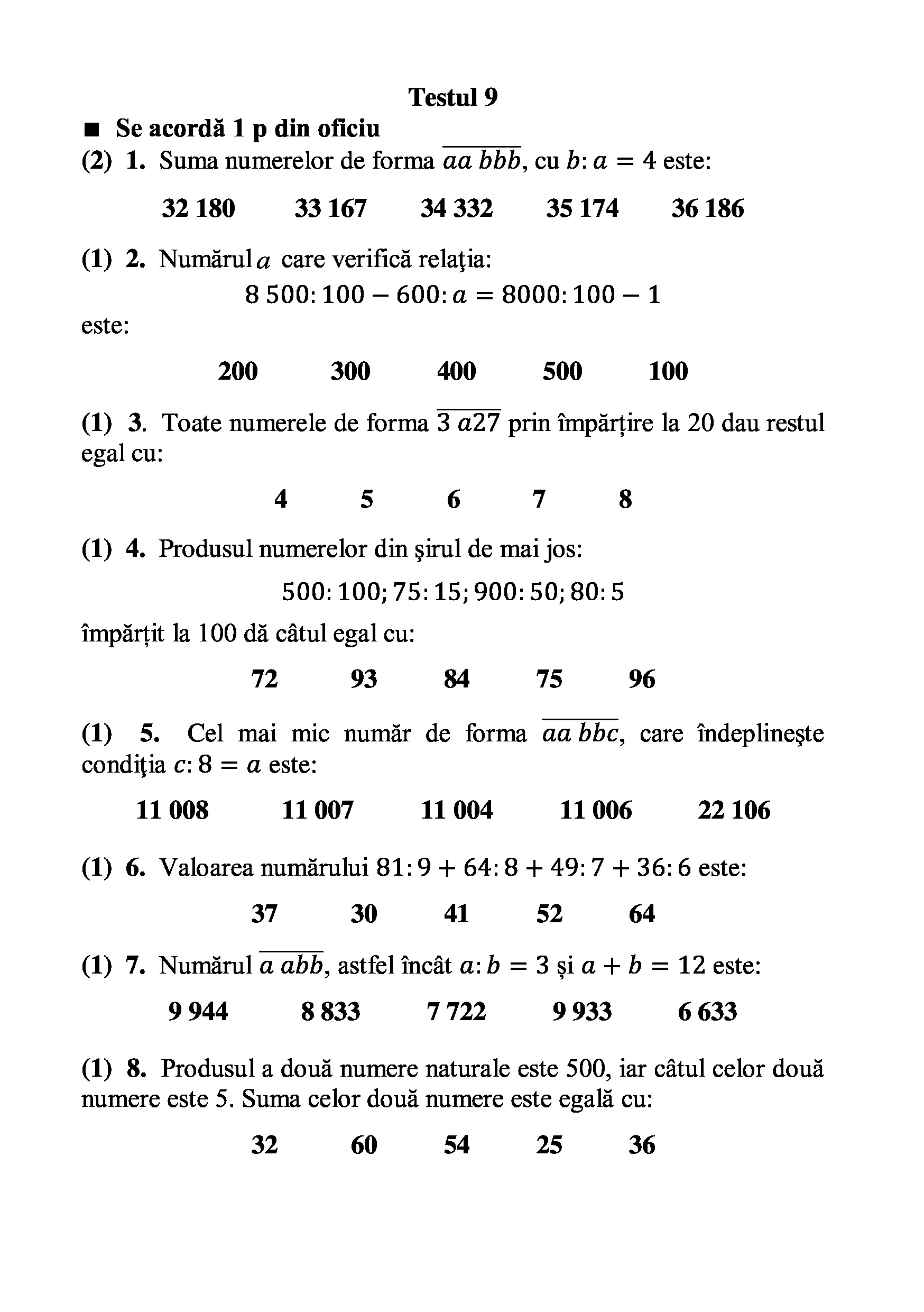 Teste grila de autoevaluare la matematica pentru clasa a IV-a | Gheorghe Adalbert Schneider - 8 | YEO