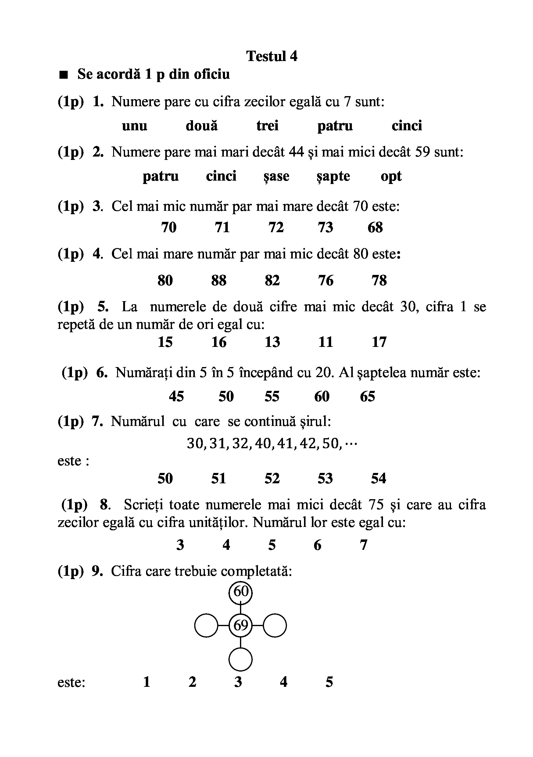 Teste grila de autoevaluare la matematica pentru clasa I | Gheorghe Adalbert Schneider - 3 | YEO