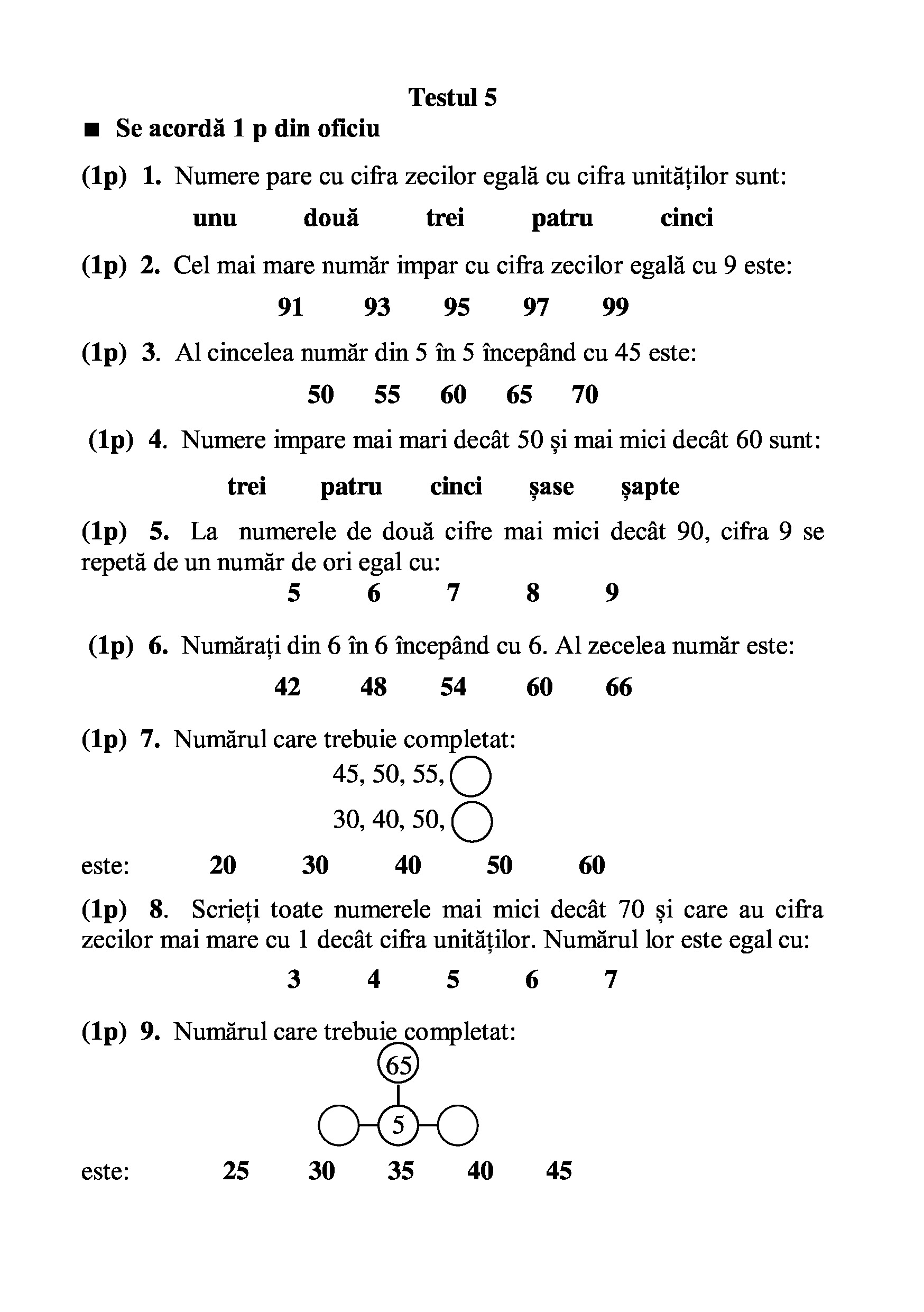 Teste grila de autoevaluare la matematica pentru clasa I | Gheorghe Adalbert Schneider - 4 | YEO