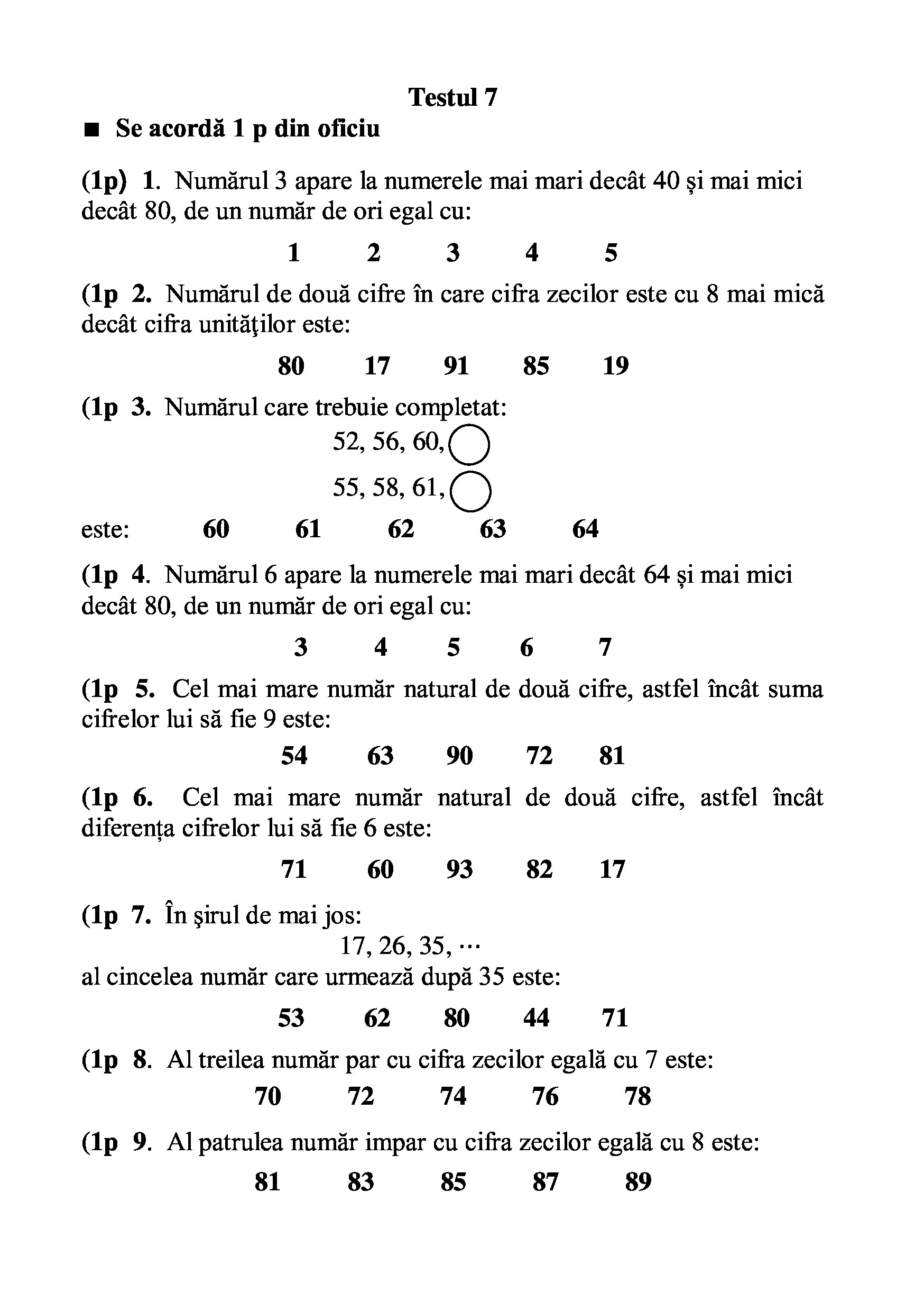 Teste grila de autoevaluare la matematica pentru clasa I | Gheorghe Adalbert Schneider - 6 | YEO