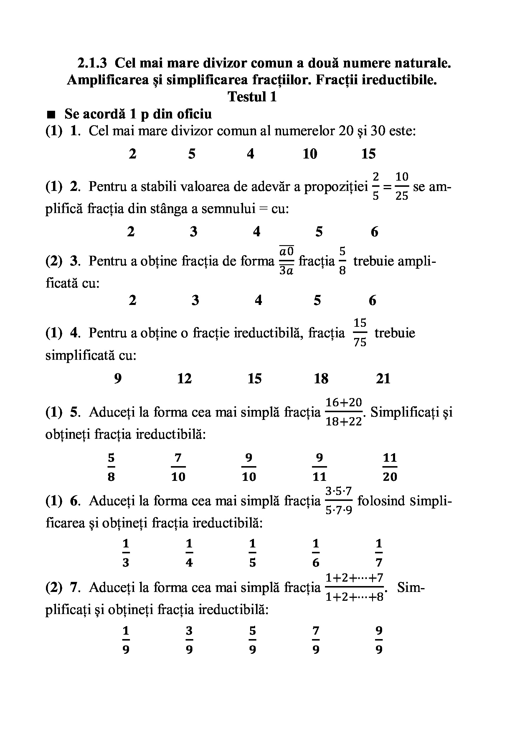 Teste grila de autoevaluare la matematica pentru clasa a V-a | Gheorghe Adalbert Schneider