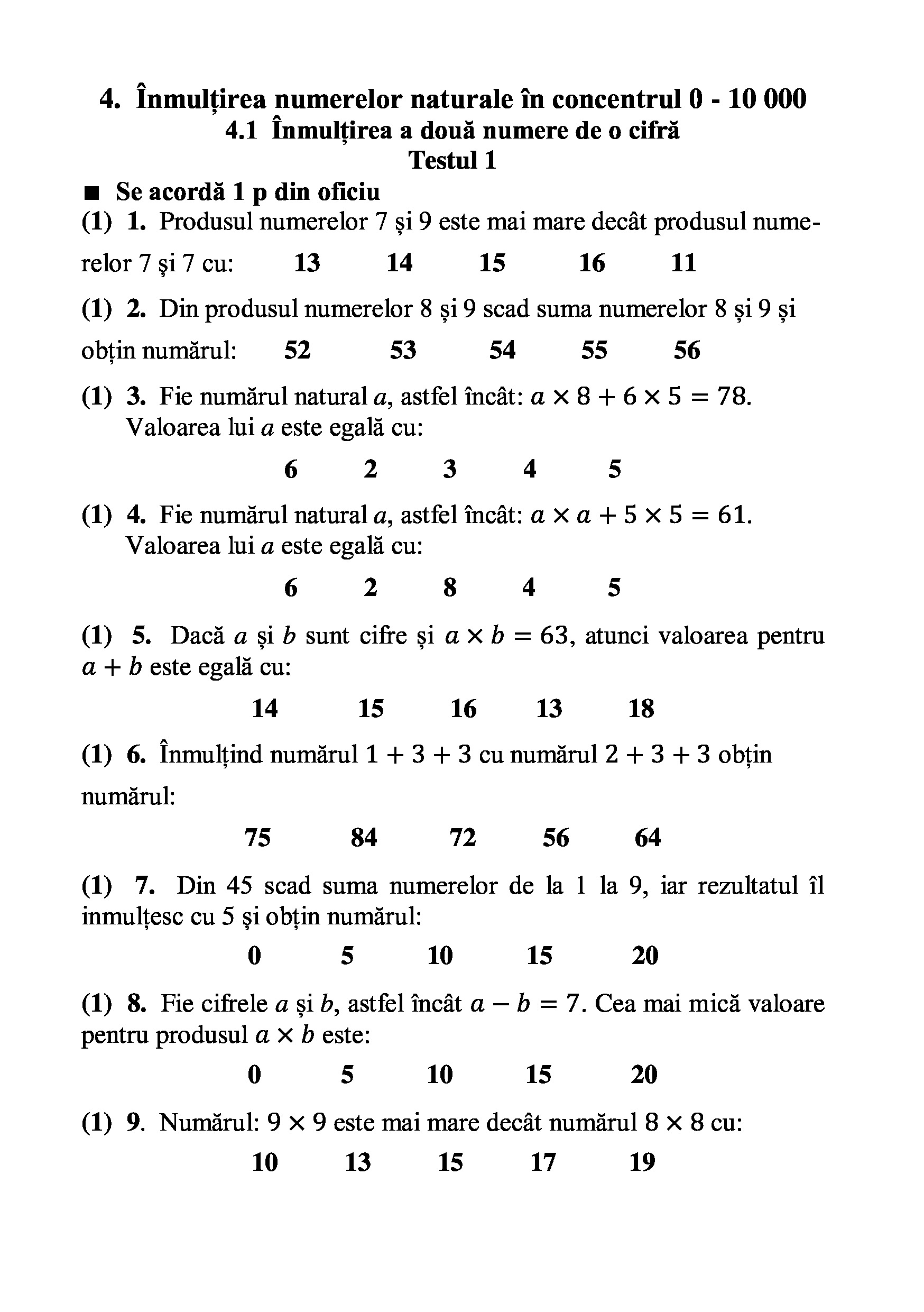 Teste grila de autoevaluare la matematica pentru clasa a III-a | Gheorghe Adalbert Schneider