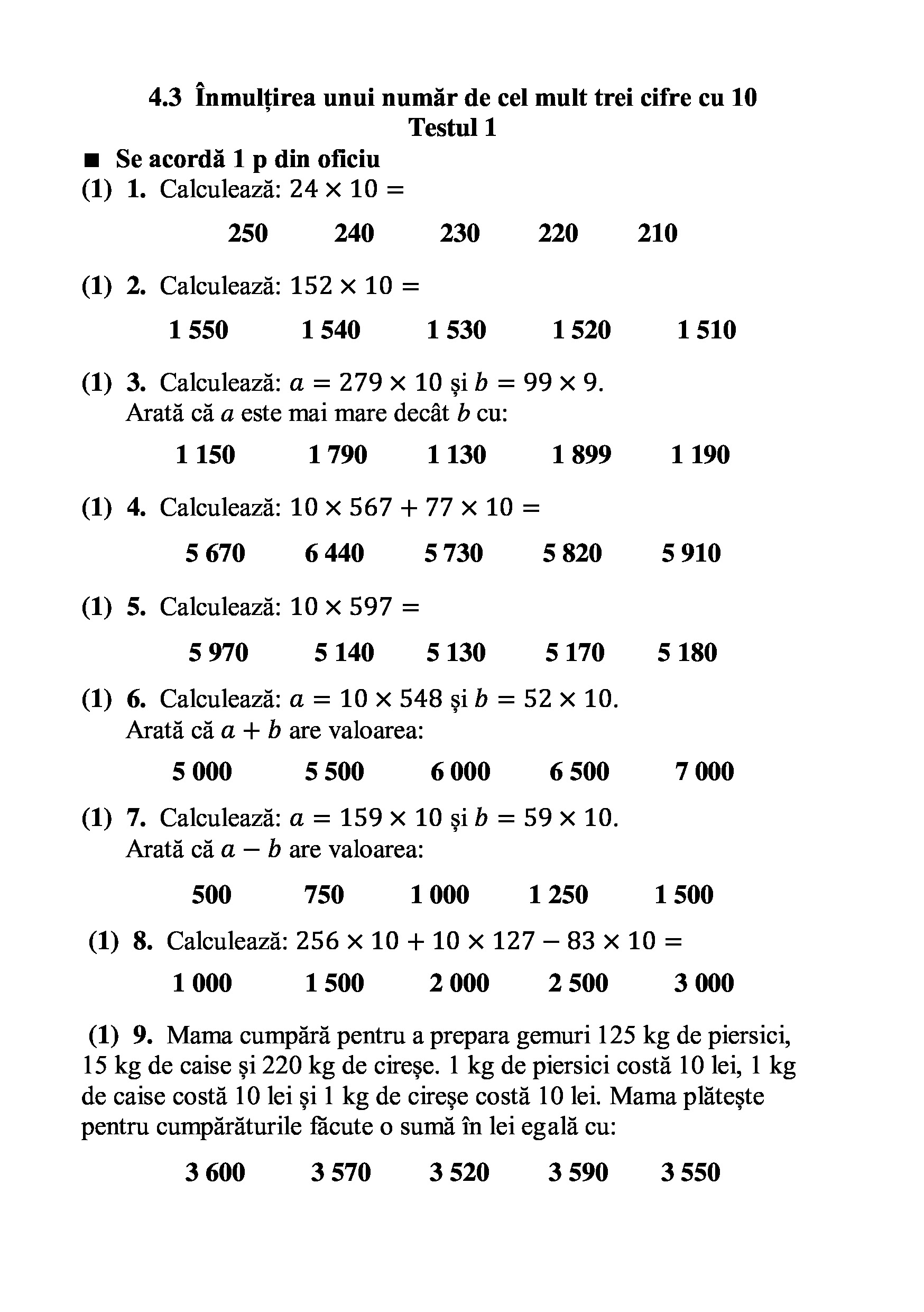 Teste grila de autoevaluare la matematica pentru clasa a III-a | Gheorghe Adalbert Schneider - 2 | YEO