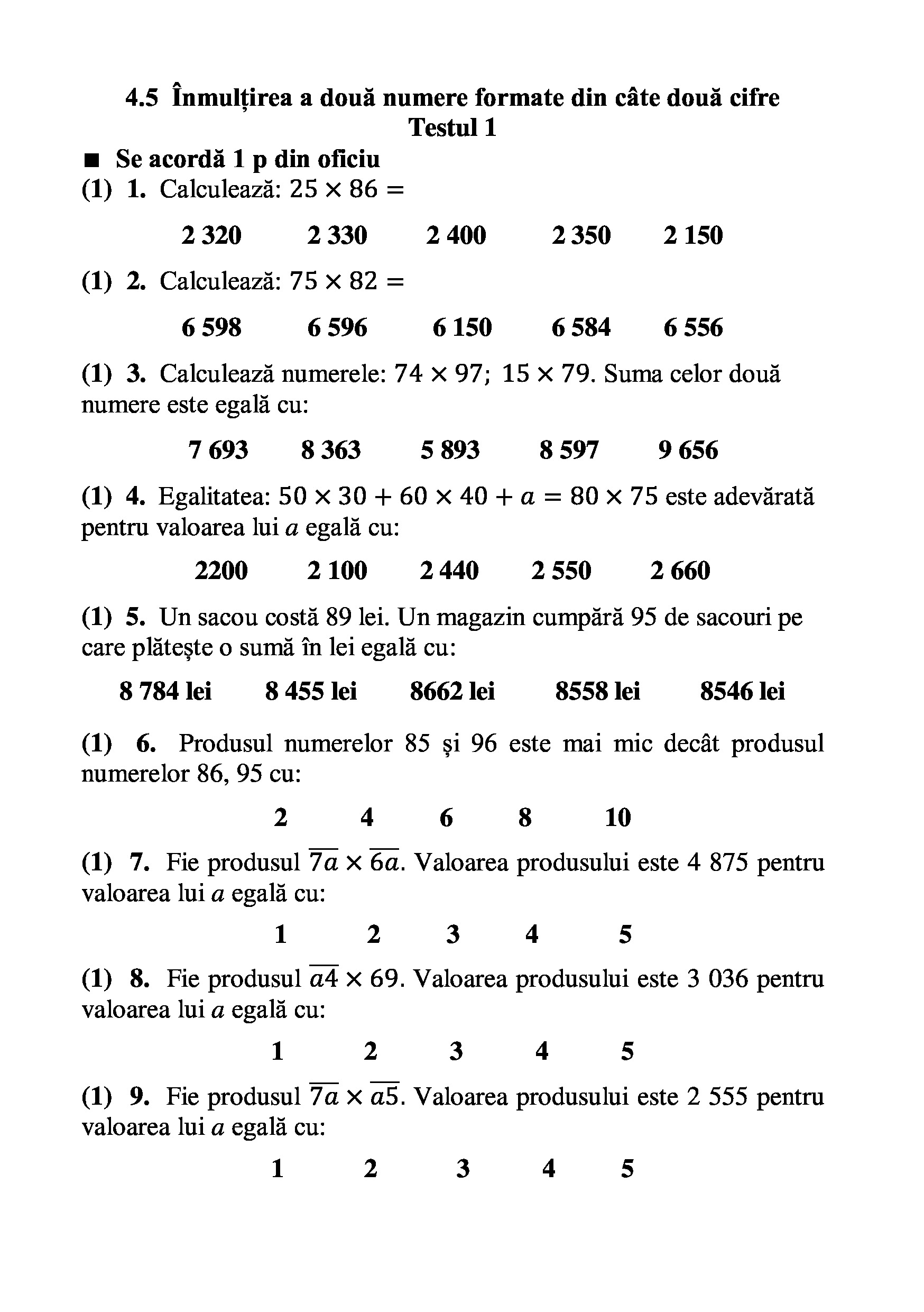 Teste grila de autoevaluare la matematica pentru clasa a III-a | Gheorghe Adalbert Schneider - 4 | YEO