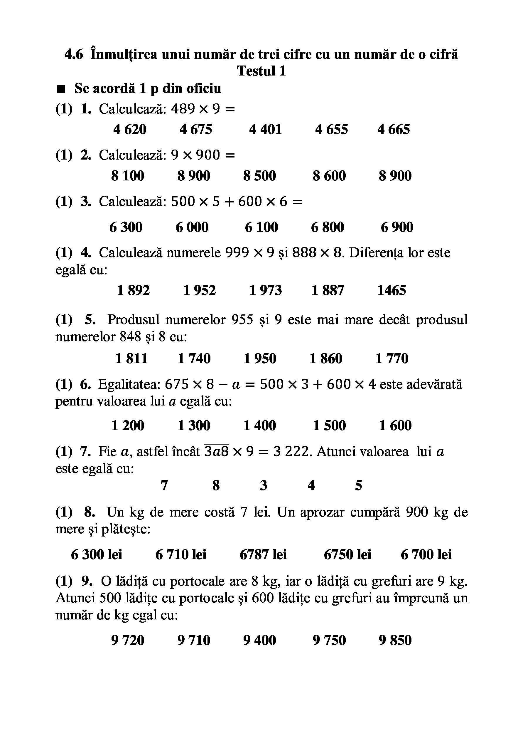 Teste grila de autoevaluare la matematica pentru clasa a III-a | Gheorghe Adalbert Schneider - 5 | YEO