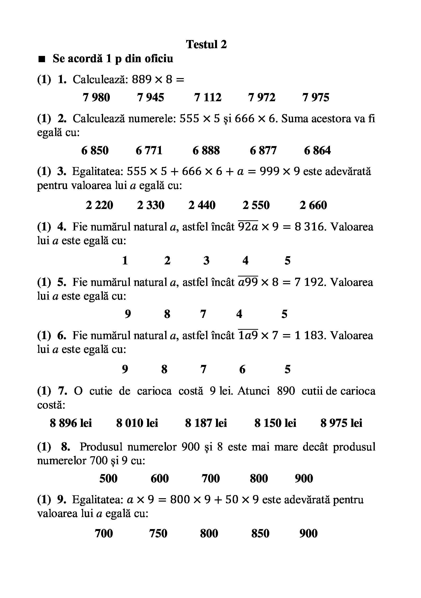 Teste grila de autoevaluare la matematica pentru clasa a III-a | Gheorghe Adalbert Schneider - 6 | YEO