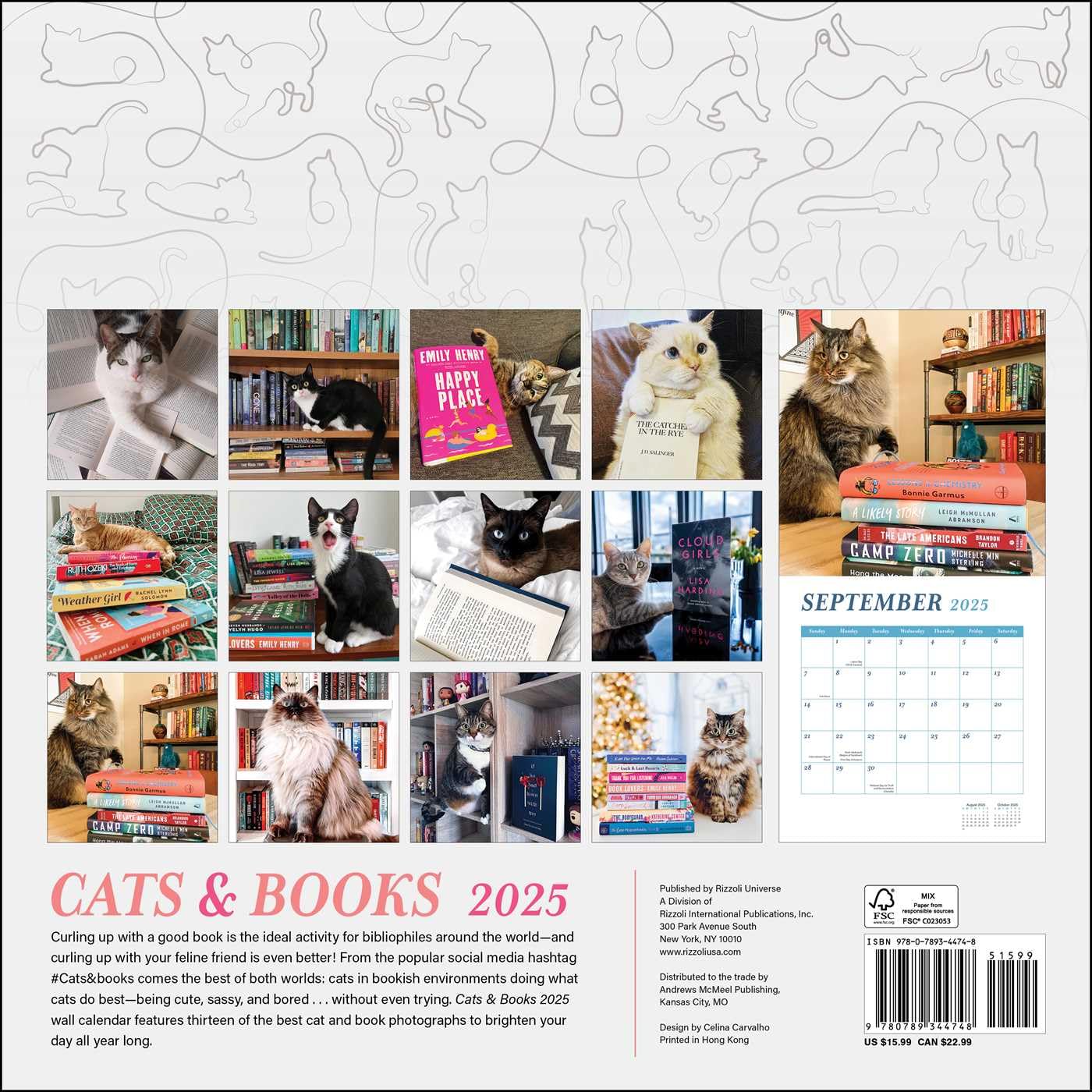 Calendar 2025 - Cats & Books | Rizzoli Universe