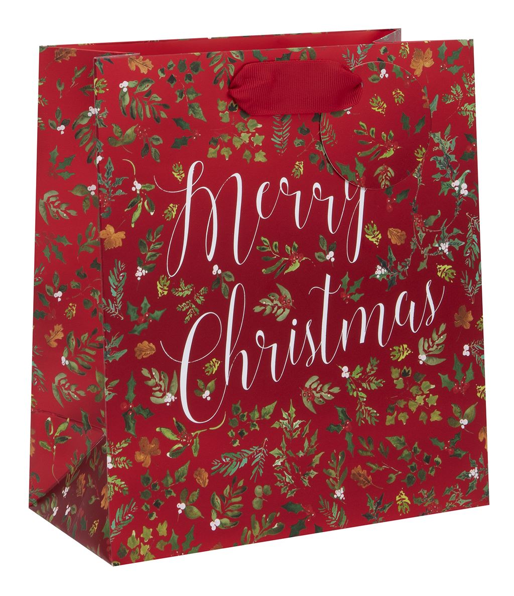 Punga de cadou - Medium Merry Christmas Foliage Red | Glick