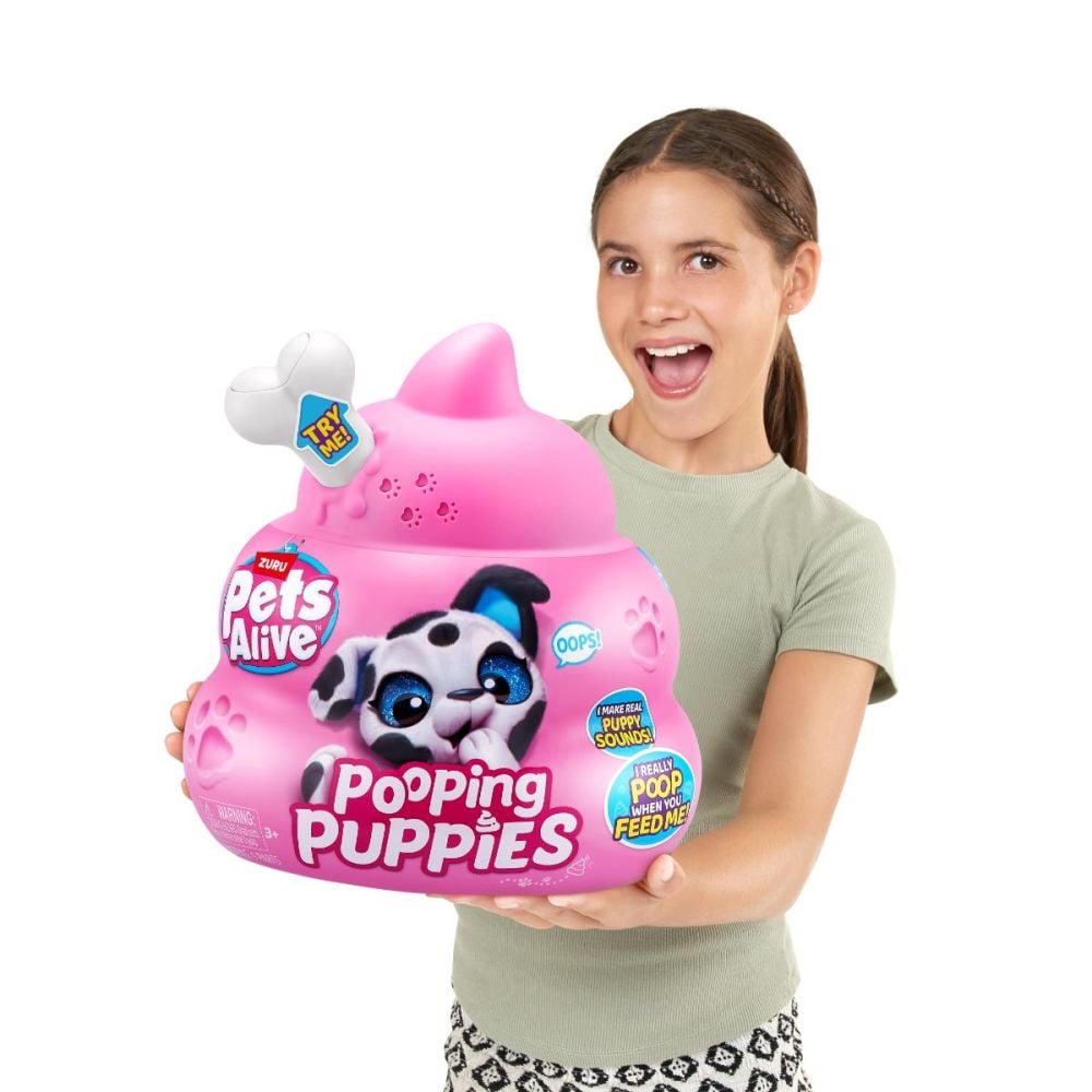 Jucarie de plus interactiva catelus cu accesorii surpriza - Pooping Puppies | Pets Alive