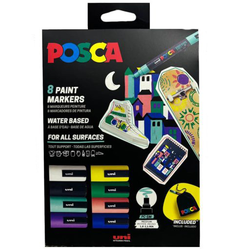 Set 8 markere Posca - PC-5M, 1.8-2.5 mm, cutie de carton + saculet | Uni - 2 | YEO