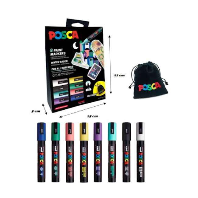 Set 8 markere Posca - PC-5M, 1.8-2.5 mm, cutie de carton + saculet | Uni - 1 | YEO