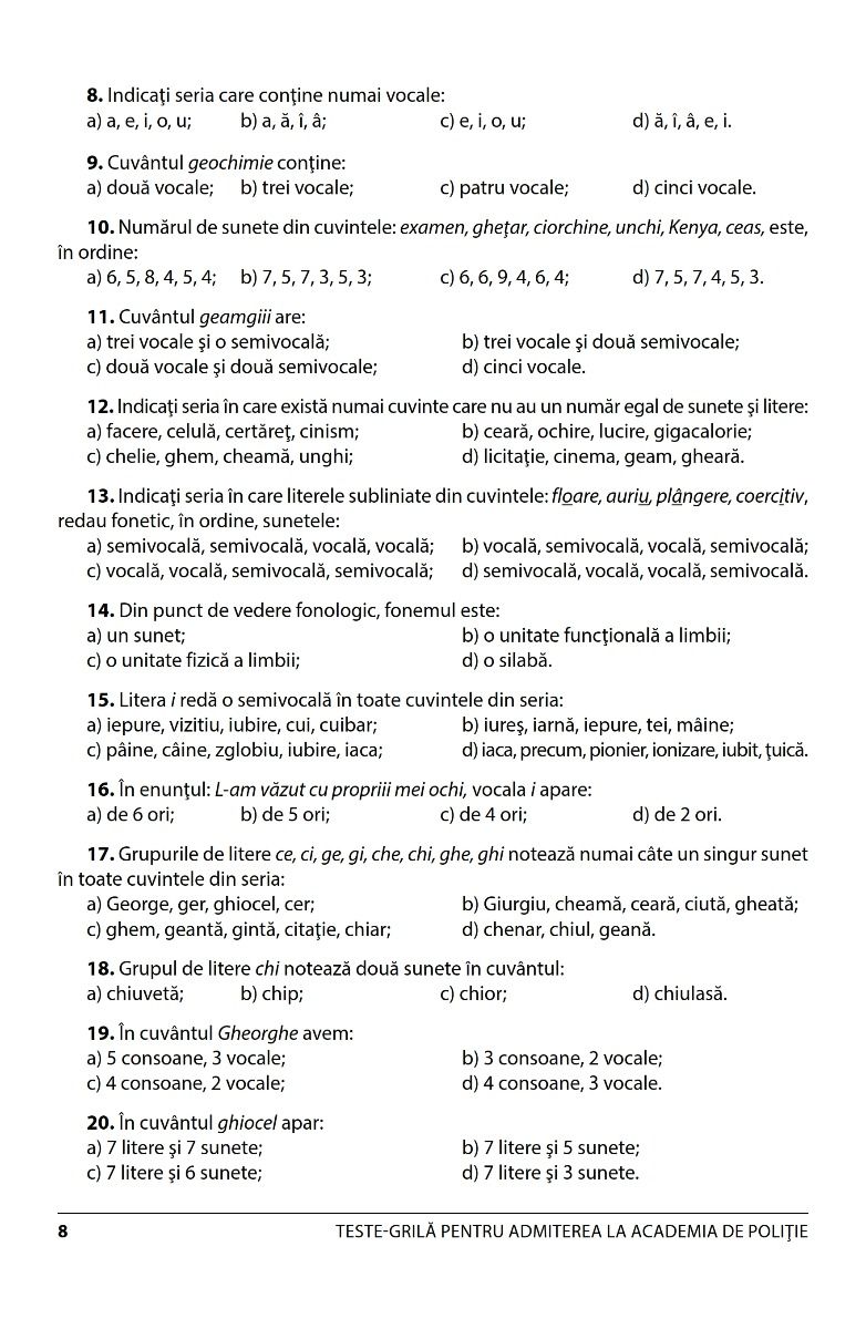 Limba Romana - Teste grile pentru admiterea la Academia de Politie | Ion Popa, Eugenia Laura Tudor - 4