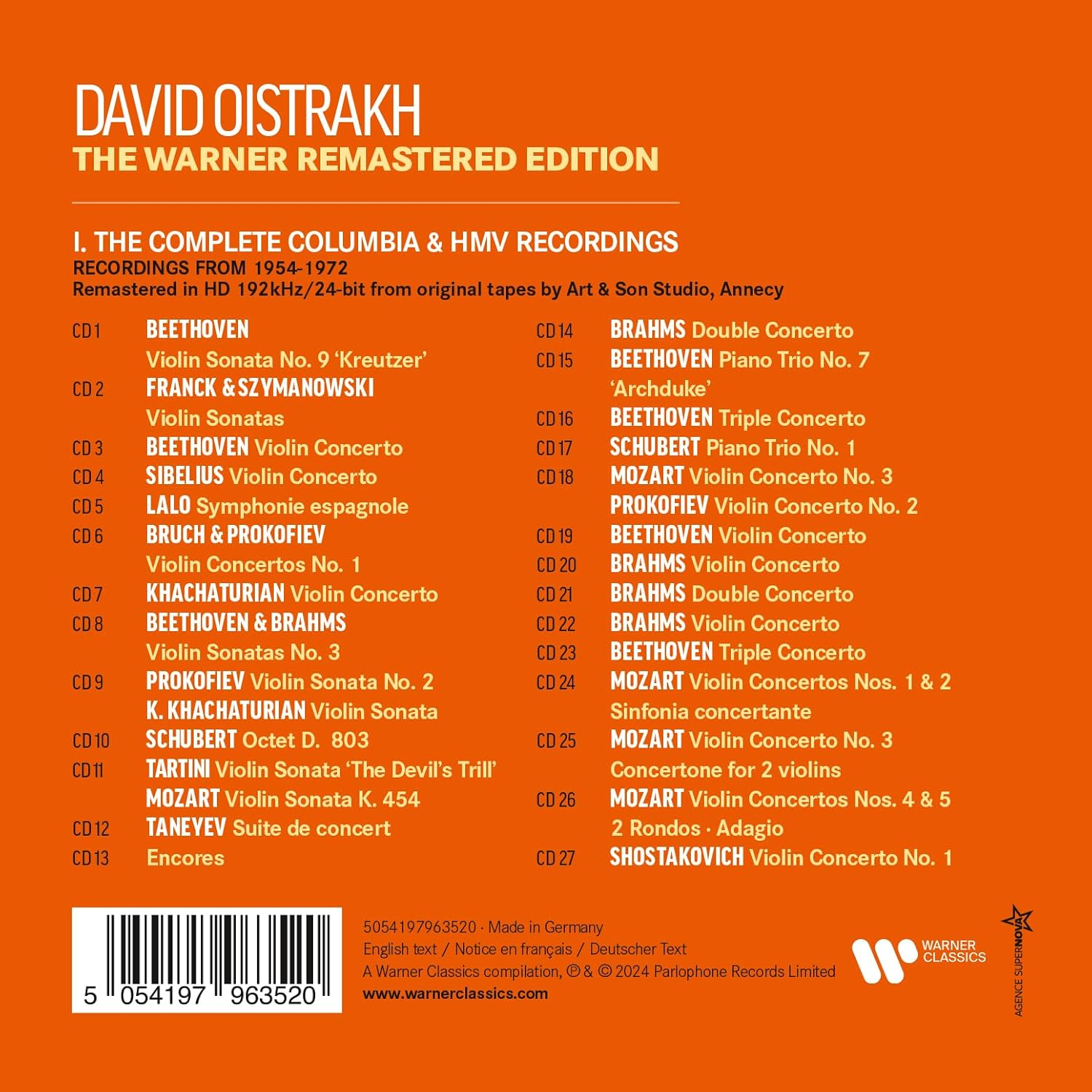 David Oistrakh - The Warner remastered Edition (58xCD+3xDVD Box Set) | David Oistrakh - 1 | YEO