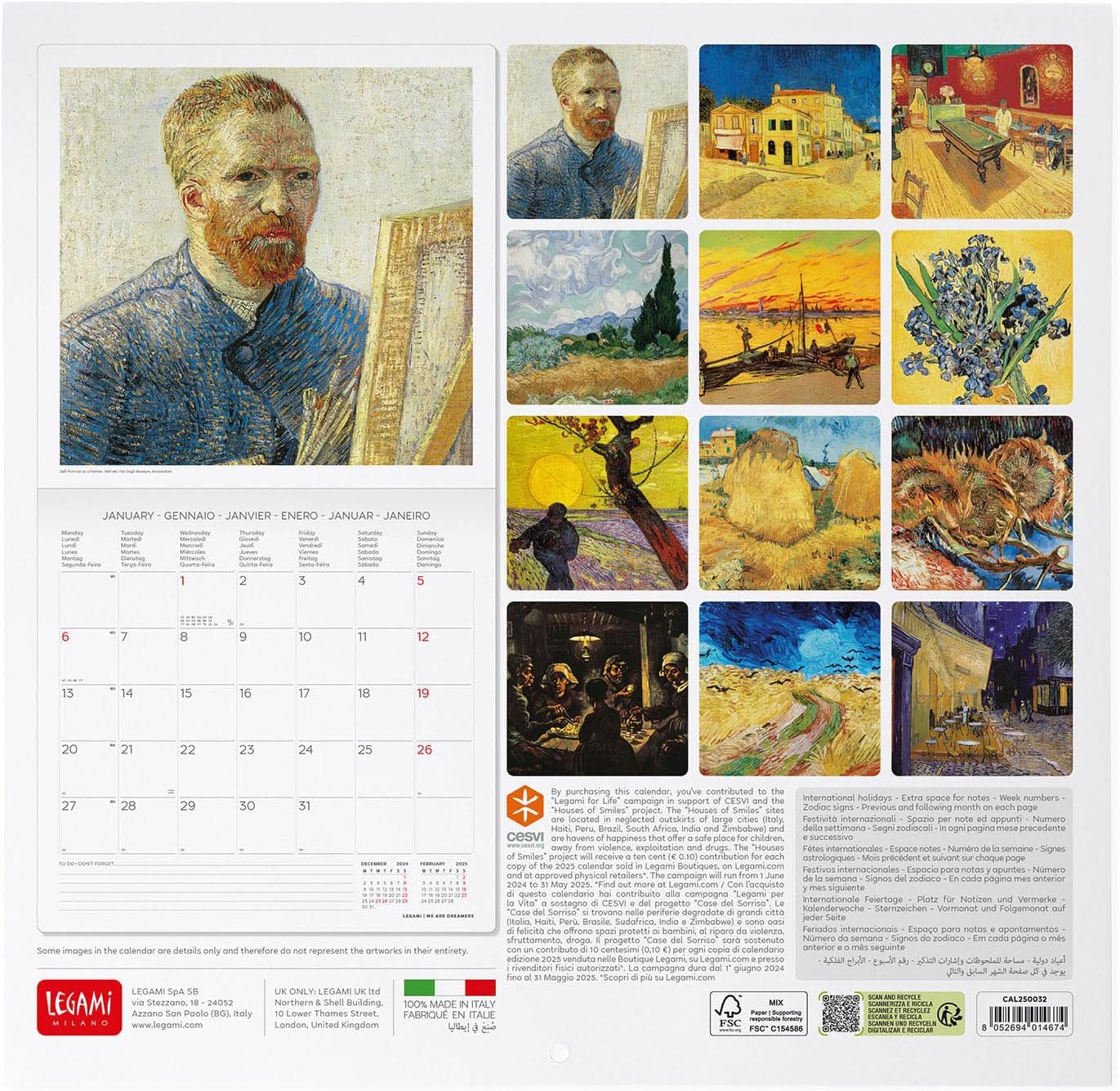 Calendar de perete 2025 - Vincent Van Gogh | Legami - 1 | YEO