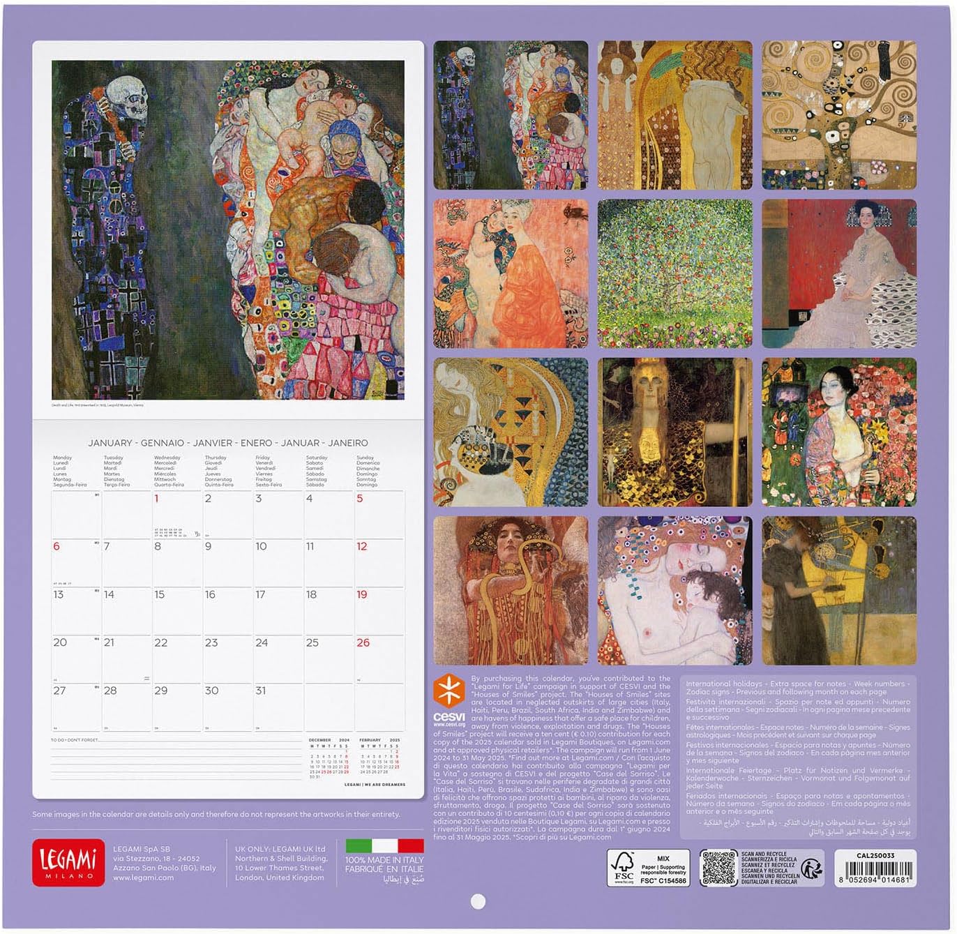 Calendar de perete 2025 - Gustav Klimt | Legami - 1 | YEO