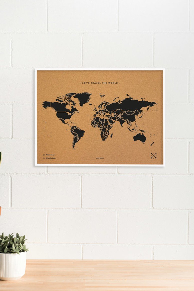 Harta din pluta L - Woddy Map - Black - White Frame | Miss Wood - 3 | YEO