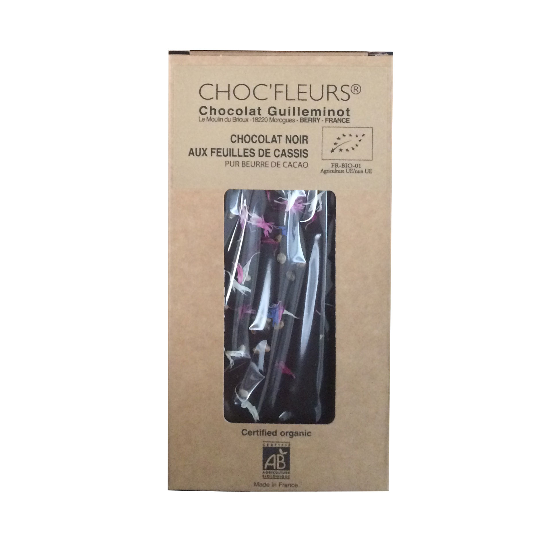 Ciocolata amaruie cu frunze de coacaze negre Bio | Choc Fleurs