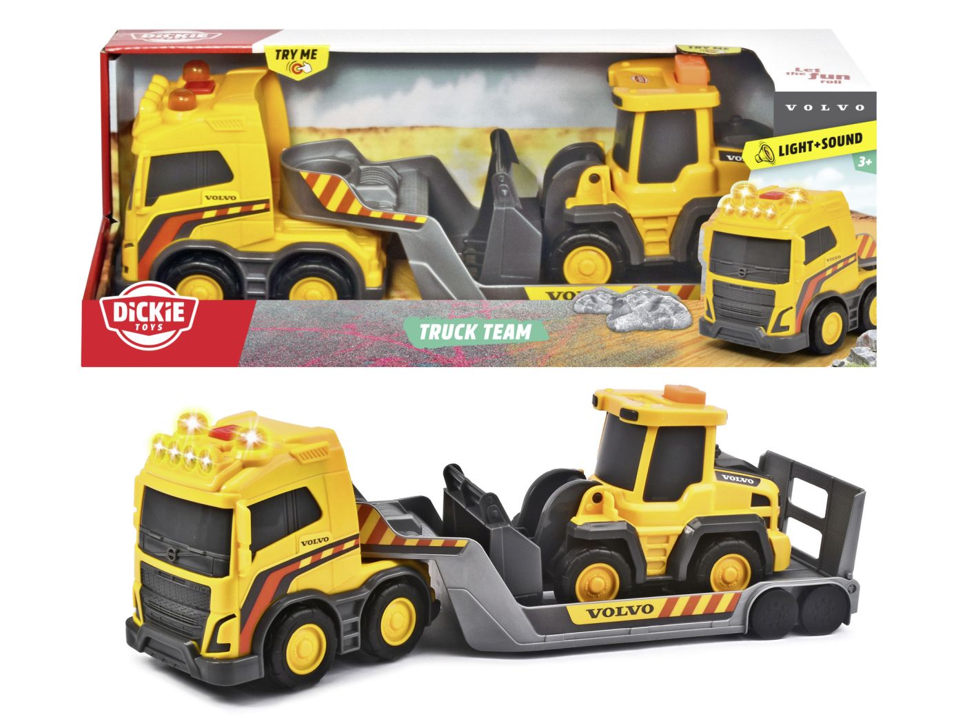 Set 2 utilaje - Trailer si Excavator cu sunete si lumini - Volvo | Dickie Toys