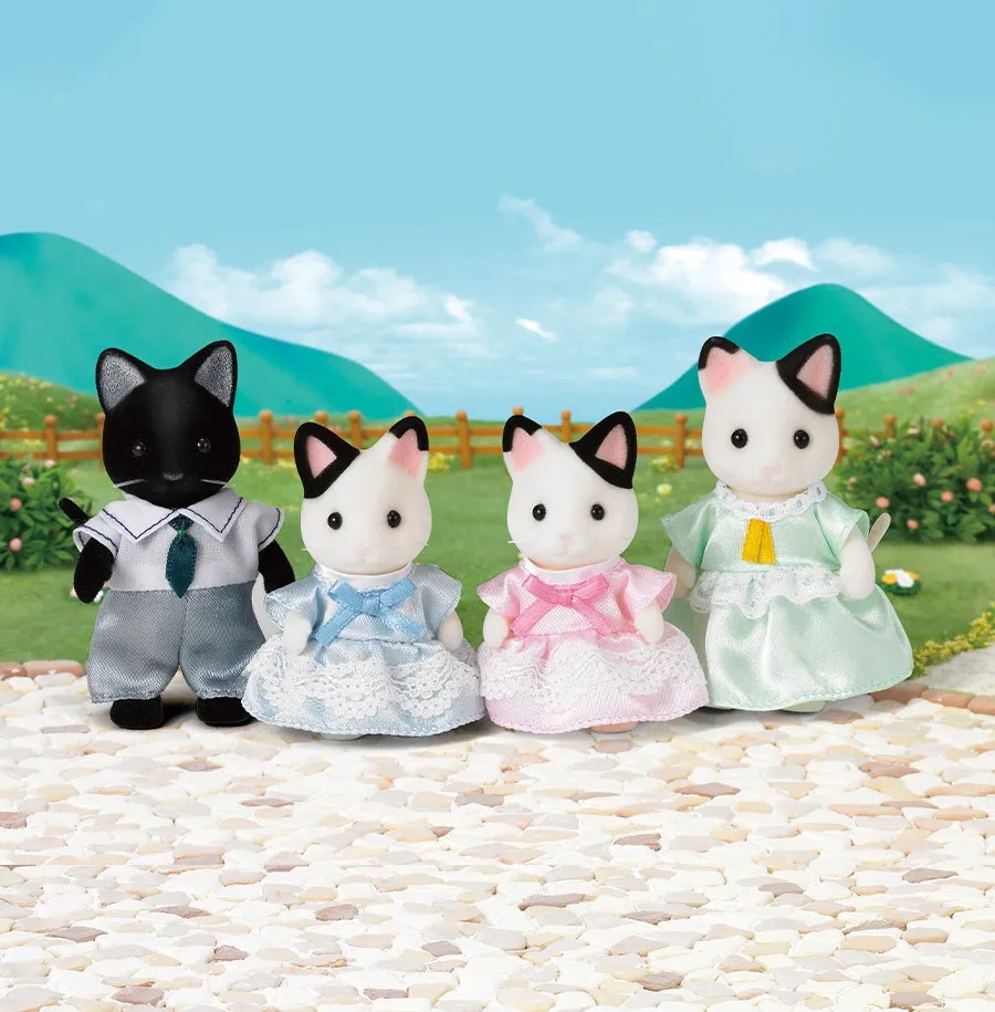 Set 4 figurine - Sylvanian Families - Tuxedo Cat Family | Epoch - 1 | YEO