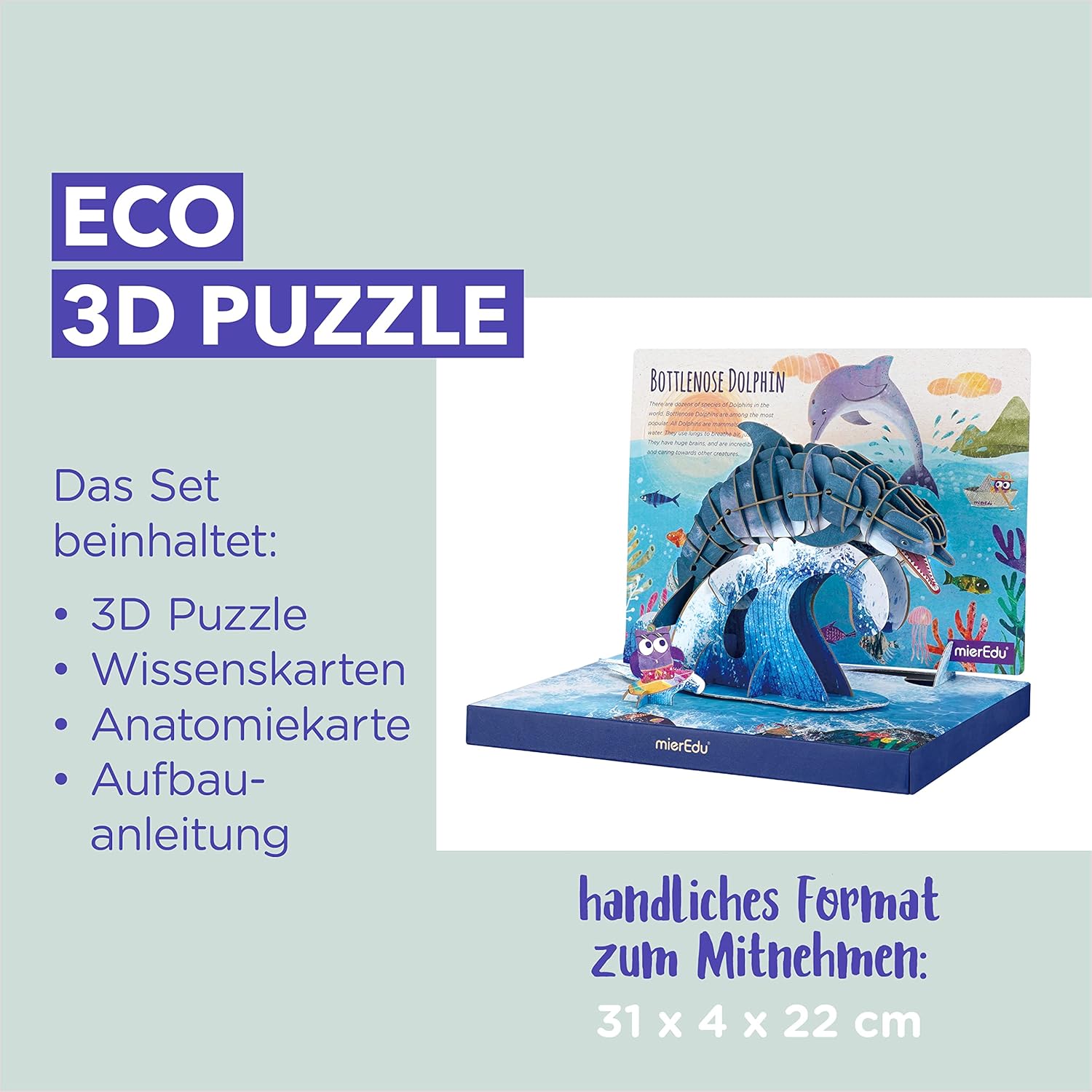 Puzzle 3D 83 piese - Delfin cu bot gros - Deluxe | MierEdu - 1 | YEO