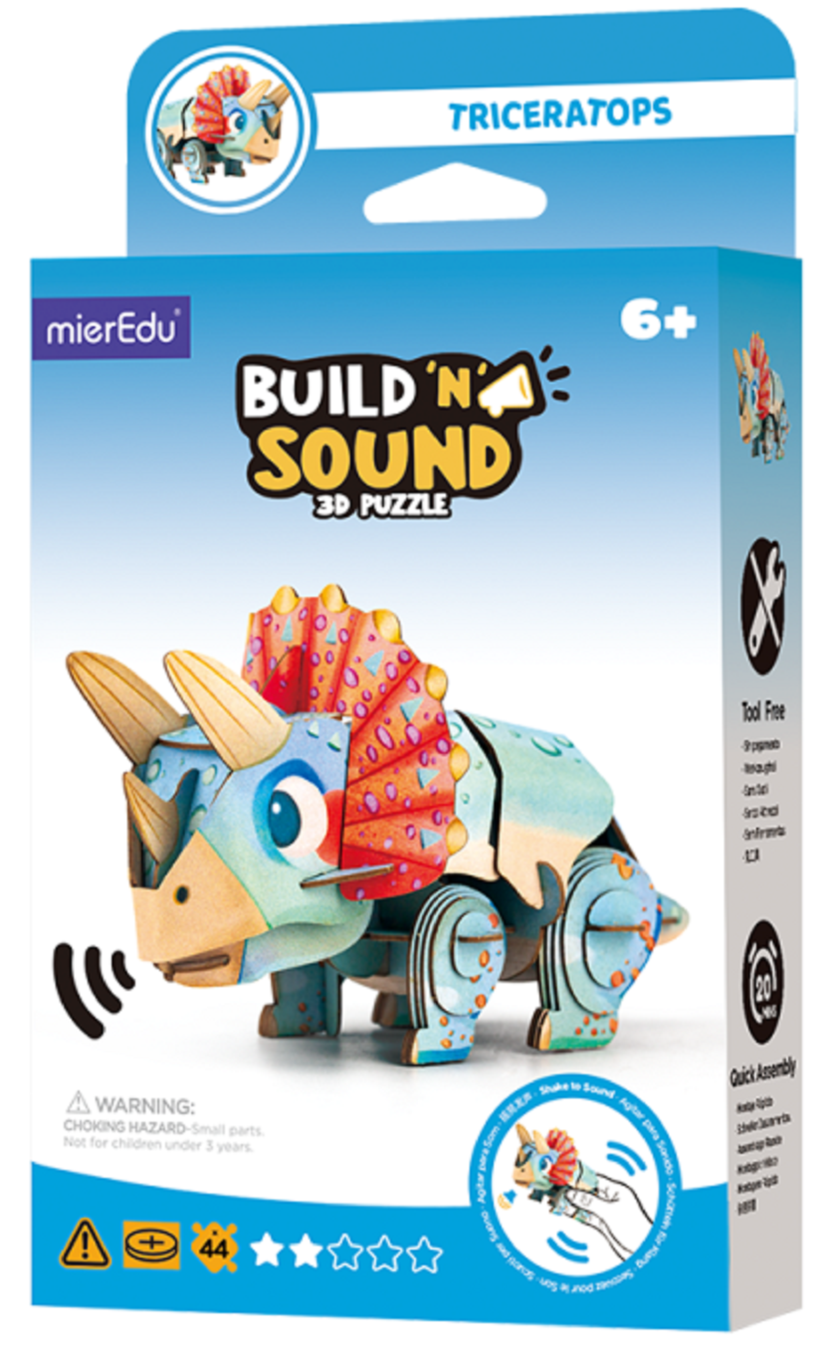 Puzzle 3D cu sunete 44 piese - Build 'n' Sound - Triceratops | MierEdu - 1