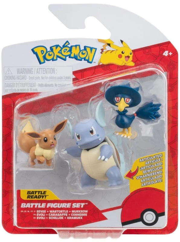 Set 3 figurine - Pokemon - Battle Figure Set - Eevee, Murkrow, Wartortle | Jazwares