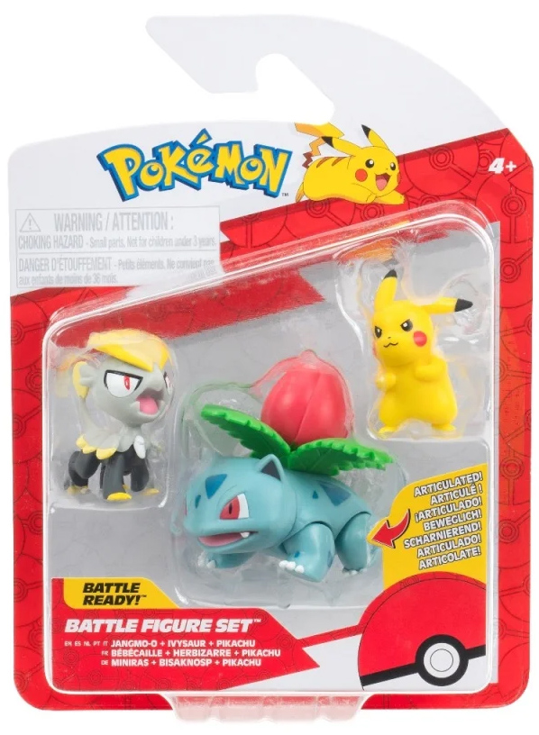 Set 3 figurine - Pokemon - Battle Figure Set - Pikachu, Jangmo-o, Ivysaur | Jazwares - 1 | YEO