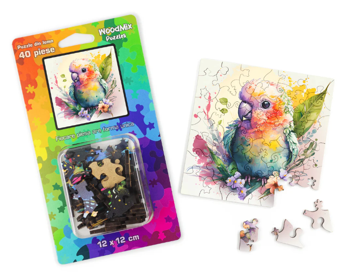 Puzzle mic din lemn - Animale - Baby Parrot | Woodmix Puzzles