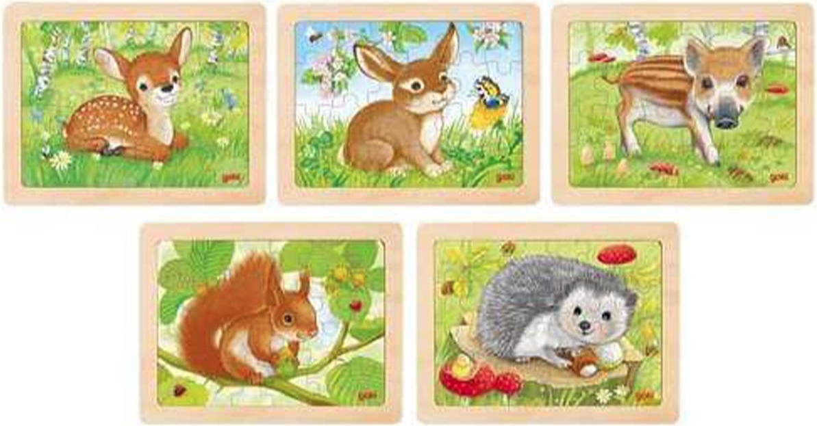 Puzzle de lemn, 24 piese - Animale din padure | Goki - 4 | YEO