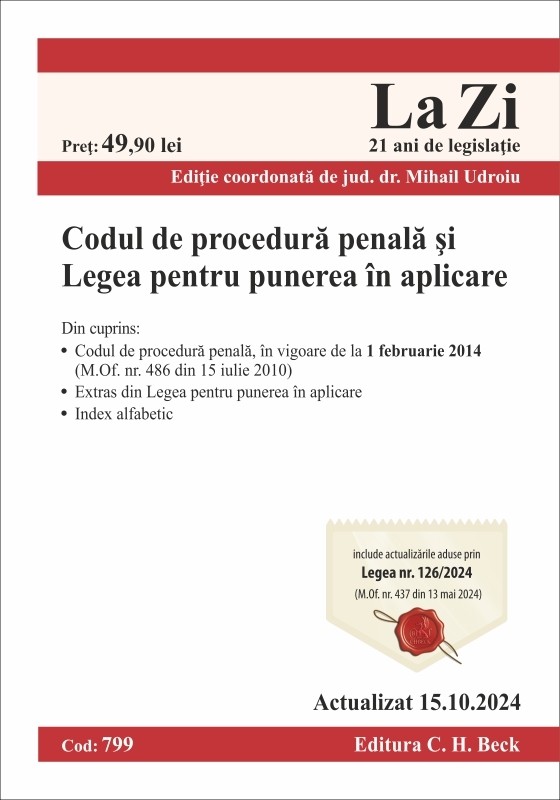Codul de procedura penala si Legea pentru punerea in aplicare,  actualizat la 15.10.2024 | Mihail Udroiu