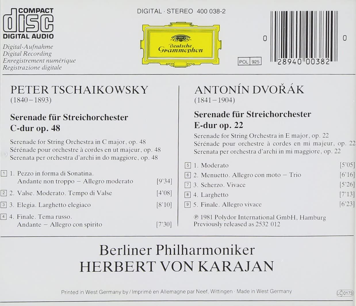 Tschaikowsky / Dvorak: String Serenades | Herbert von Karajan, Berliner Philharmoniker