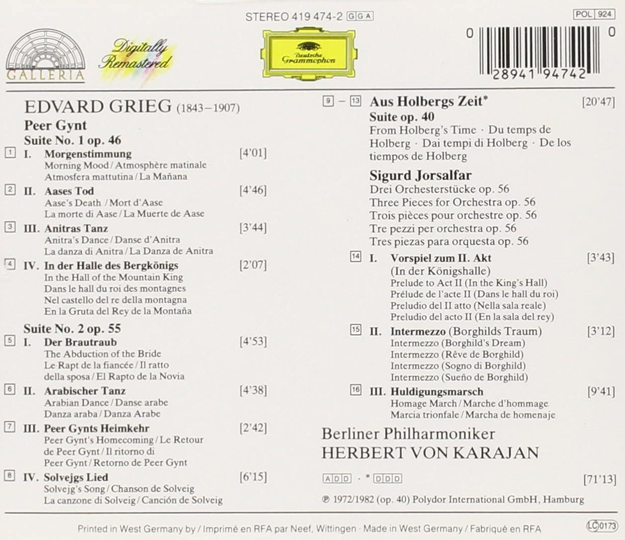 Edvard Grieg: Peer-Gynt-Suiten No. 1 & 2 / Aus Holbergs Zeit | Herbert von Karajan, Berliner Philharmoniker