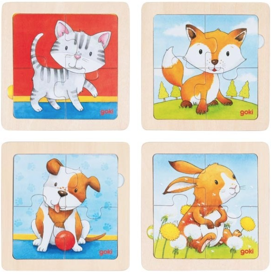 Puzzle cu fundal - Pui de animale, 4 piese, mai multe modele | Goki - 3 | YEO