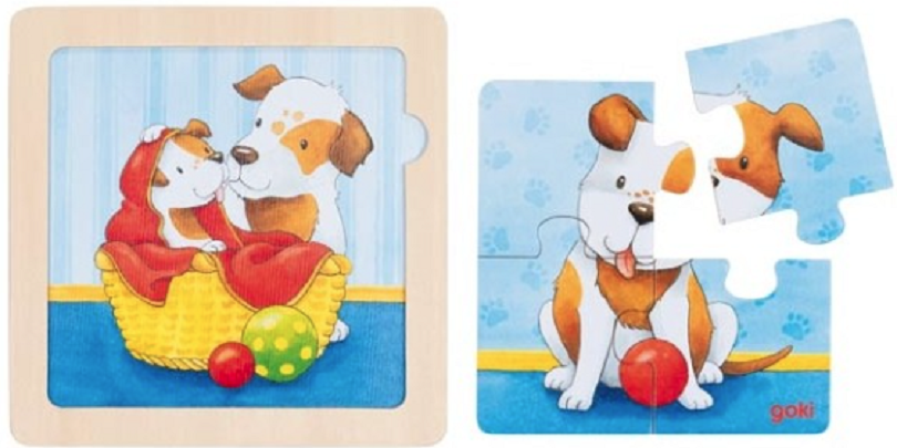 Puzzle cu fundal - Pui de animale, 4 piese, mai multe modele | Goki - 1 | YEO