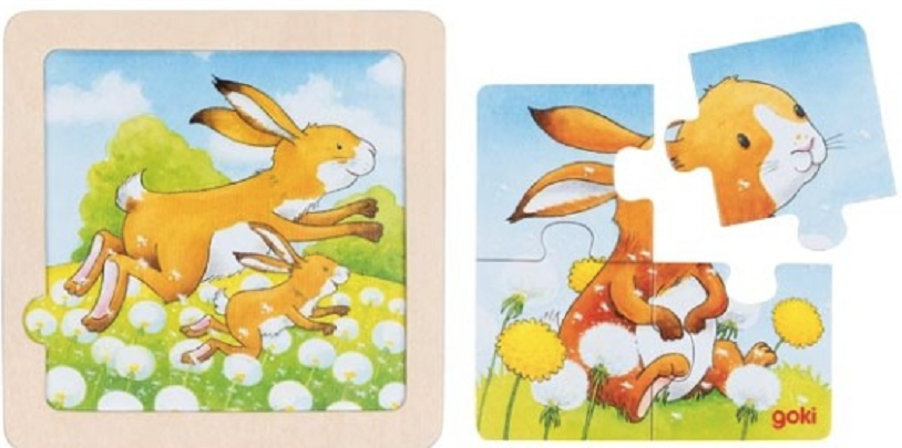 Puzzle cu fundal - Pui de animale, 4 piese, mai multe modele | Goki - 2 | YEO