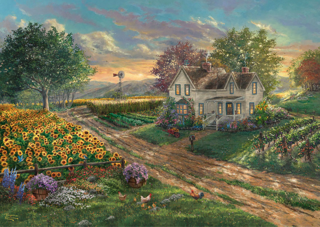 Puzzle 1000 piese - Thomas Kinkade - Campuri de floarea-soarelui | Schmidt