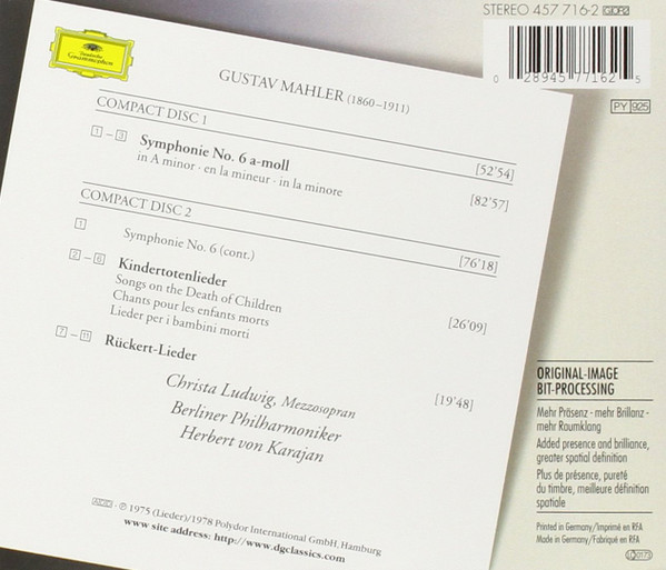 Gustav Mahler: 6. Symphonie; Kindertotenlieder; Ruckert-Lieder | Christa Ludwig, Berliner Philharmoniker, Herbert von Karajan