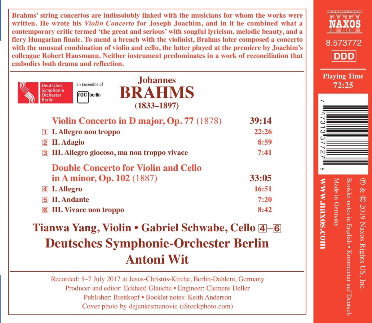 Brahms: Violin Concerto Op.77; Double Concerto Op. 102 | Tianwa Yang, Gabriel Schwabe, Deutsches Symphonie-Orchester Berlin, Antoni Wit