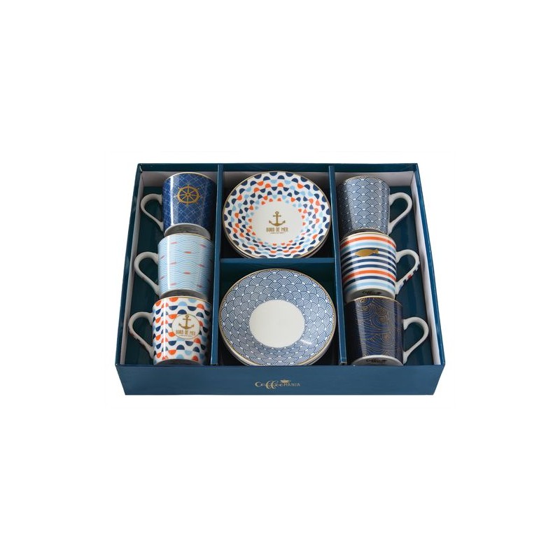 Set 6 cesti espresso cu farfurie - Bord de mer | Easy Life