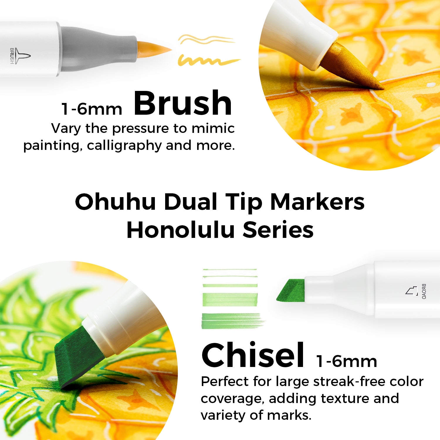 Set 6 markere - Ohuhu Honolulu - Skin Tone Brush & Chisel | Ohuhu - 1 | YEO