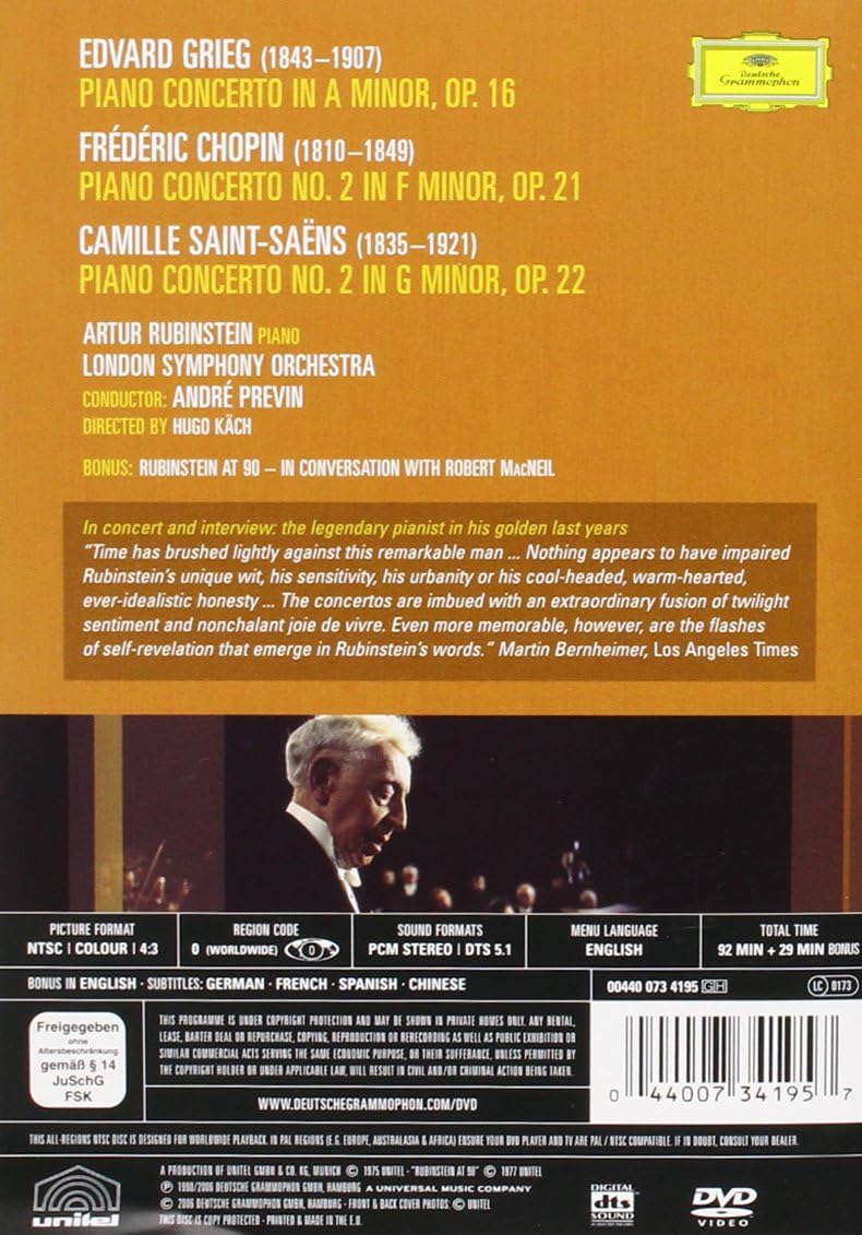 Piano Concertos: Grieg, Chopin, Saint-Saens (DVD) | Arthur Rubinstein, London Symphony Orchestra