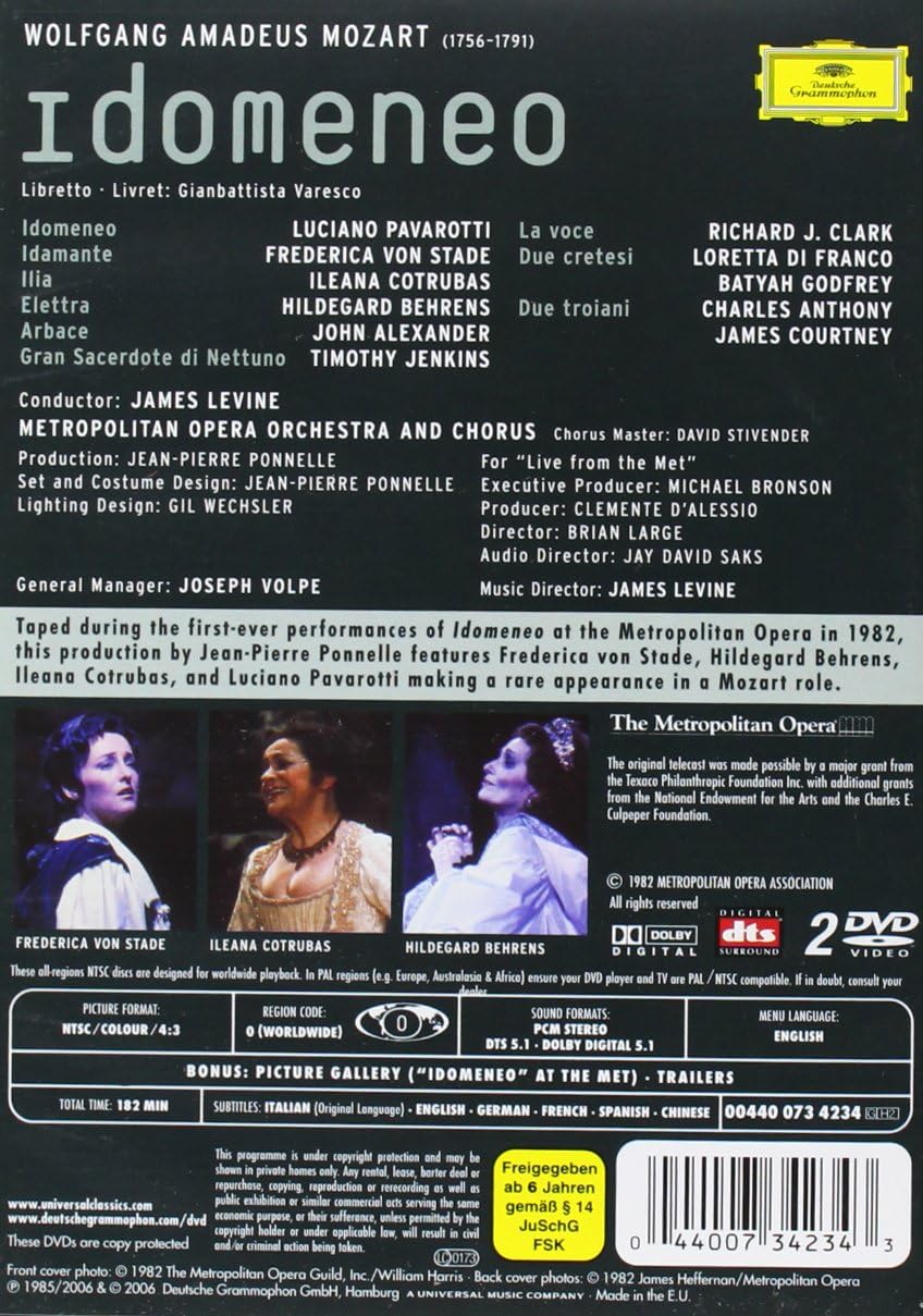 Mozart: Idomeneo (DVD) | Luciano Pavarotti, Ileana Cotrubas, Hildegard Behrens, Frederica von Stade, John Alexander, The Metropolitan Opera Orchestra, Metropolitan Opera Chorus, James Levine