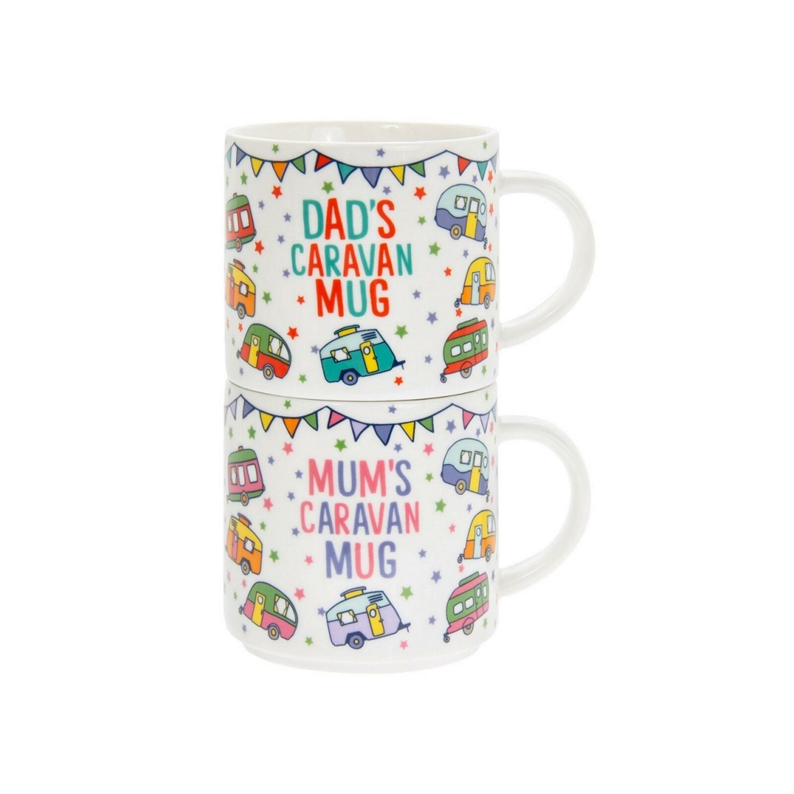 Set 2 cani Mum & Dad caravan stackmugs | Lesser & Pavey