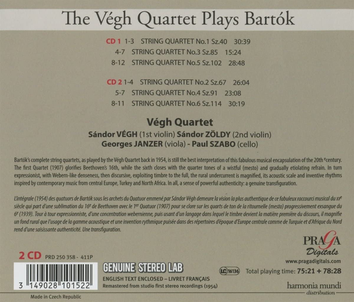 Bartok: The String Quartets | Vegh Quartet