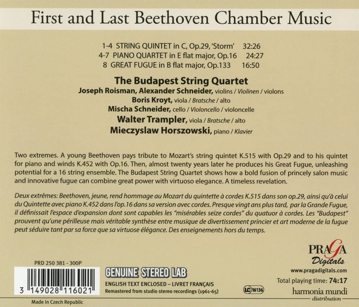 Beethoven: String Quintet, Piano Quartet, Great Fugue | Budapest String Quartet, Various Artists