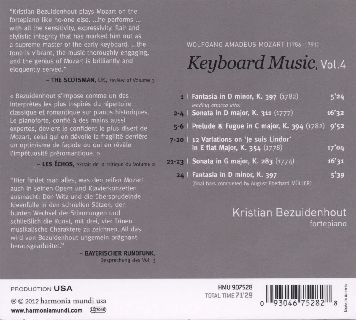 Mozart: Keyboard Music Vol.4 | Kristian Bezuidenhout